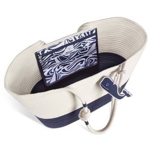 Vineyard Vines Target Rope Beach Tote Bag Whale Fob Nautical Navy Cream NWT